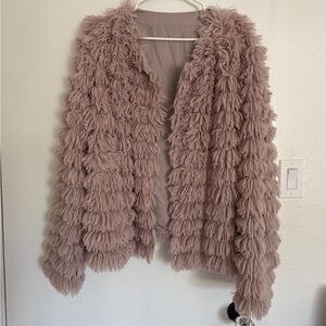 Amazon Women's Shaggy Faux Fur Jacket - Dusty Pink